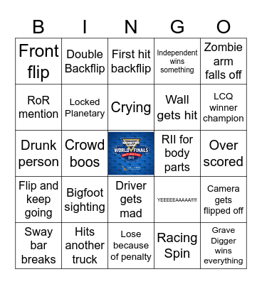 Monster Jam World Finals Bingo Card