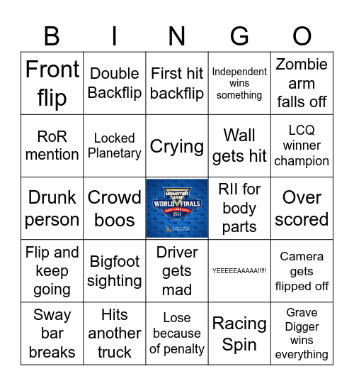 Monster Jam World Finals Bingo Card