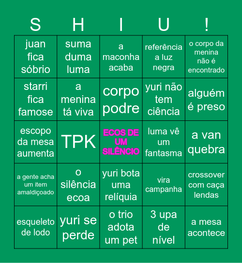 ECOS DE UM SILENCIO Bingo Card