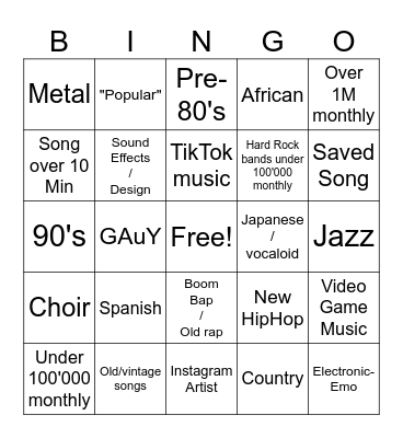 Spicetify Random Songs Bingo Card