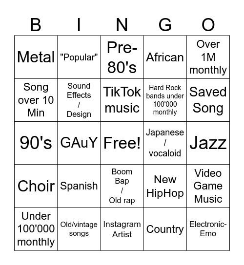 Spicetify Random Songs Bingo Card