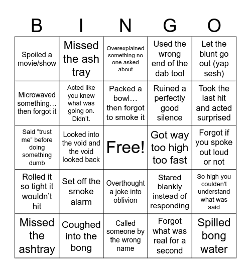 Sesh edition Bingo Card