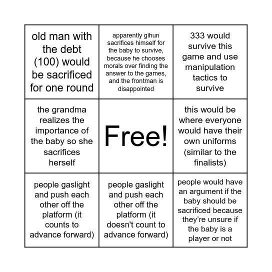 squid game s3 (sky squid game) Bingo Card
