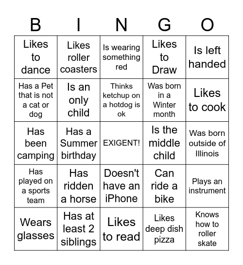 GETTING TO KNOW YOU Bingo Card
