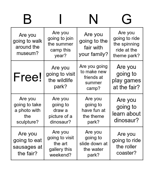Are you going to ...? Bingo Card