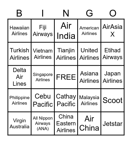 Sydney Planes Bingo Card