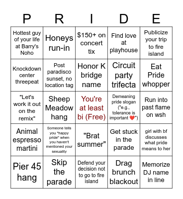 nyc pride bingo Card