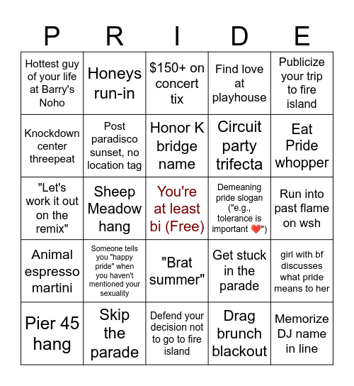nyc pride bingo Card