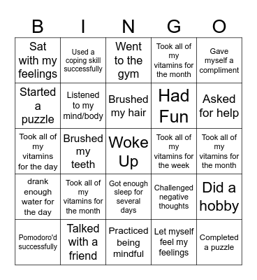 Self-Care Bingo Card