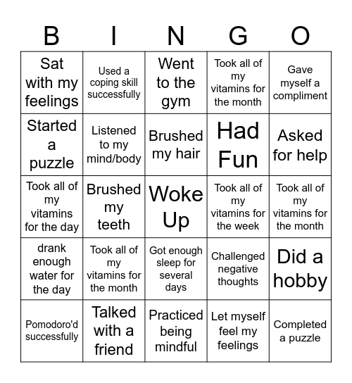 Self-Care Bingo Card
