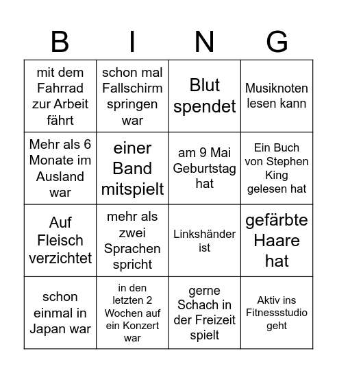 Ich habe wen getroffen der... Bingo Card