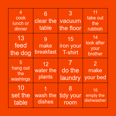 HOUSEHOLD CHORES! Bingo Card