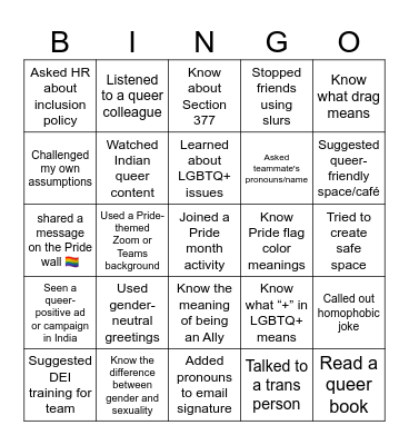 Pride Bingo Card