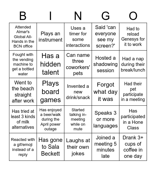 Untitled Bingo Card