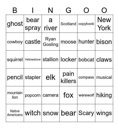 English class bingo! Bingo Card