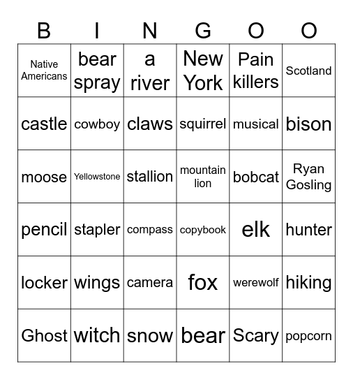 English class bingo! Bingo Card