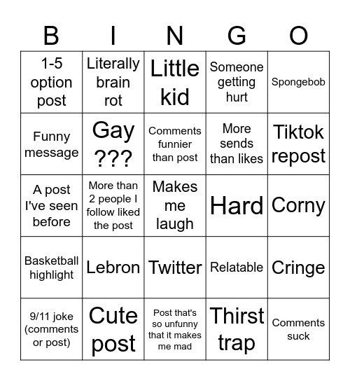 Instagram reels bingo Card