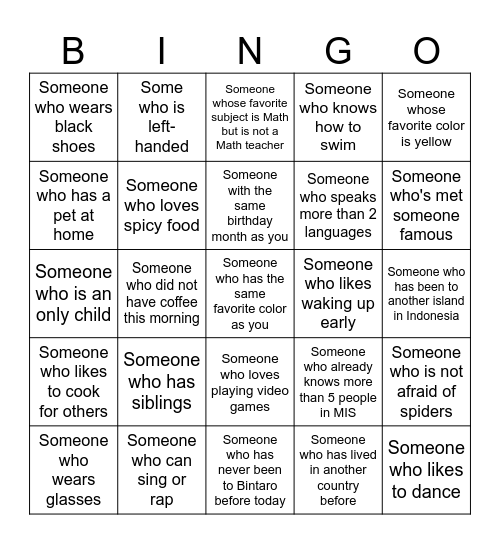 Human Bingo Card