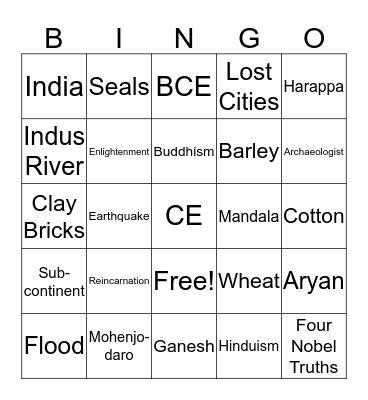 Ancient India Bingo Card