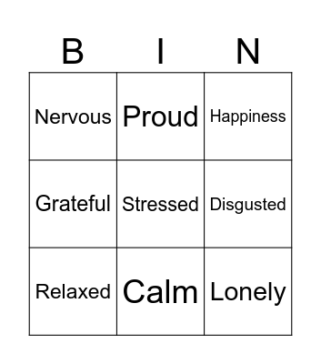 Emotions Bingo Card
