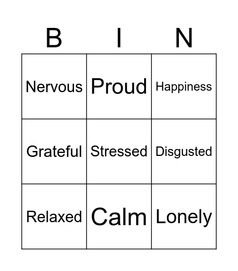 Emotions Bingo Card