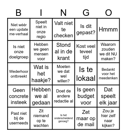 Ideeën-killer Bingo Card