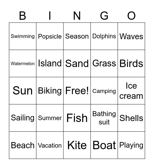 Summer Bingo Card