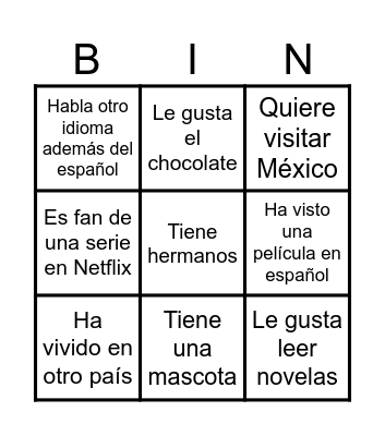 Spanish Icebreakers Bingo Card