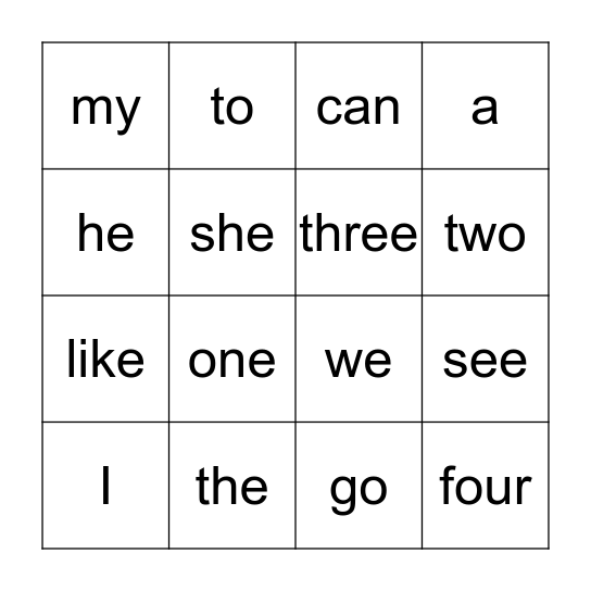 Sight Word Bingo! Bingo Card