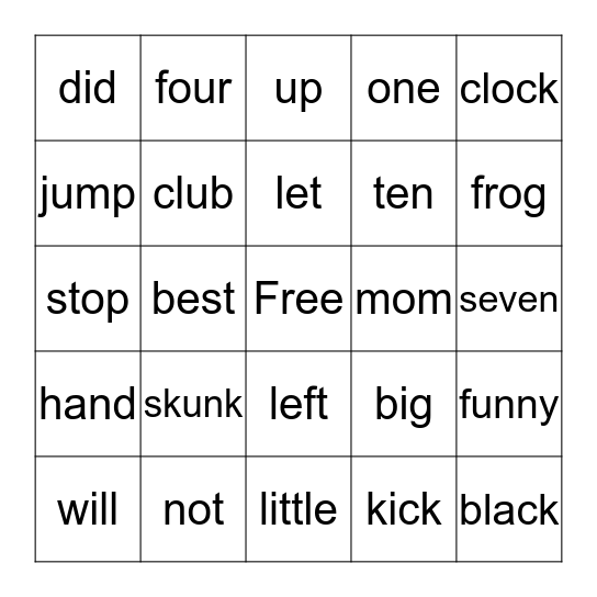 Word Wall Bingo Card