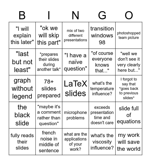 Droplets Bingo Card
