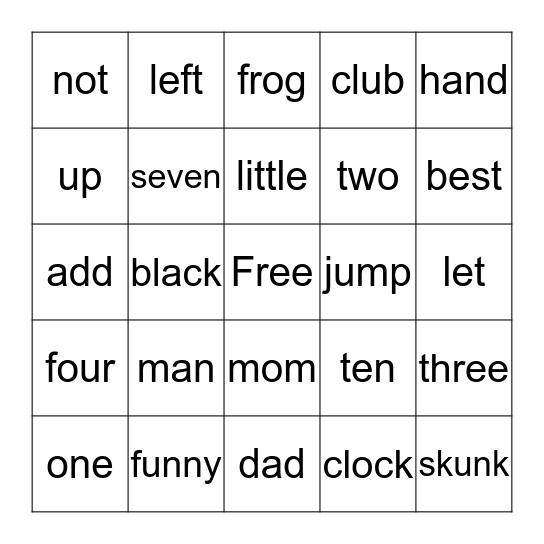 Word Wall Bingo Card