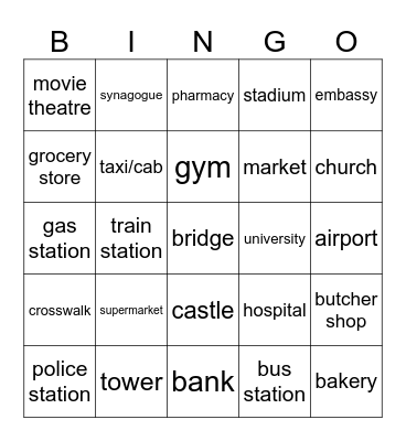 In the City Bingo Card