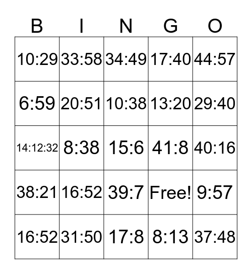 Ratio Bingo Card