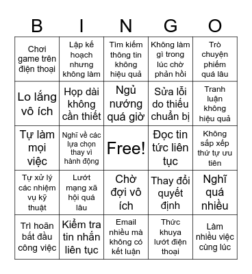 Time Management Bingo Card