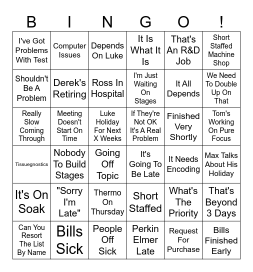 Production Meeting Bingo Card