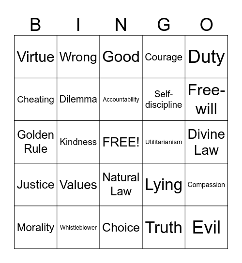 Moral Madness Bingo Card