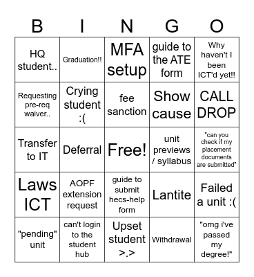 Welcome to week 0 Bingo Card