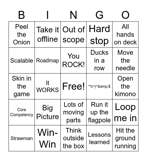 work work work work work! Bingo Card