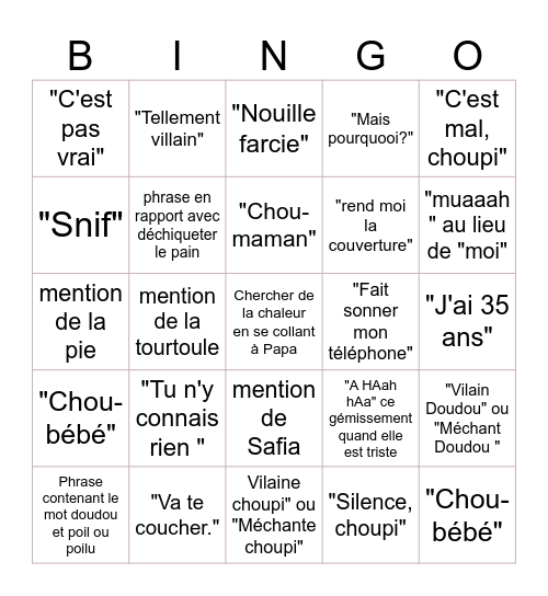 Le bingo Maman Bingo Card