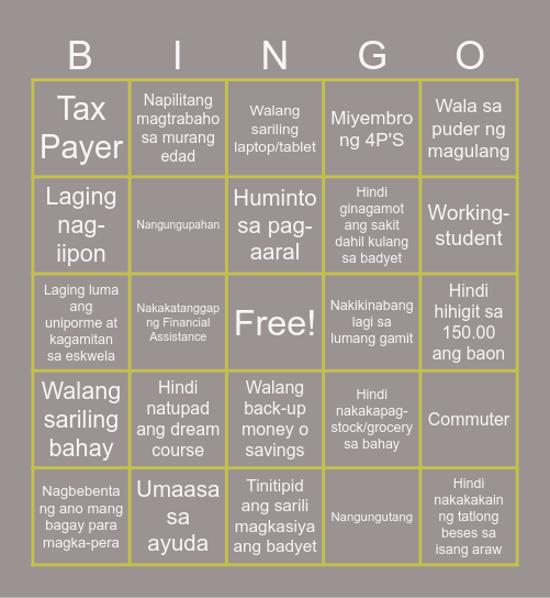 ANO KA? PUNAN MO Bingo Card