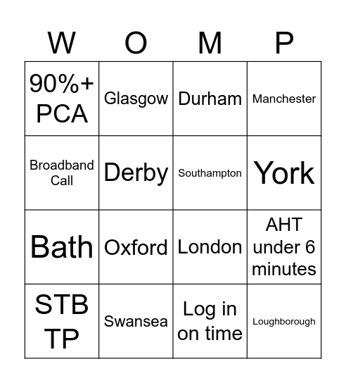 Womps Bingo Card