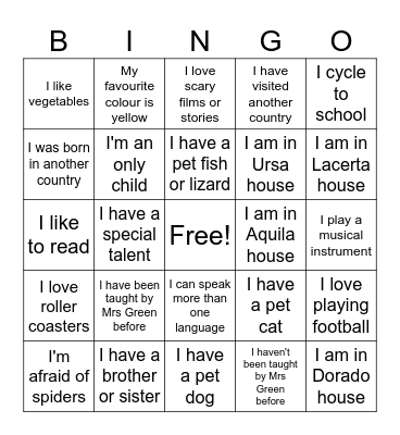 GET TO KNOW YOU! Bingo Card