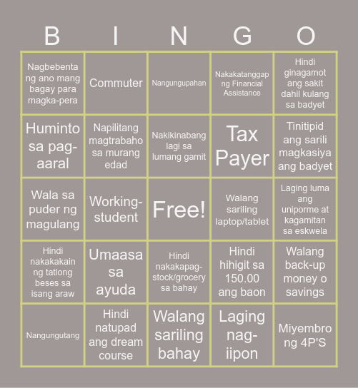 ANO KA? PUNAN MO Bingo Card