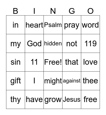 Psalm 11911 Bingo Card