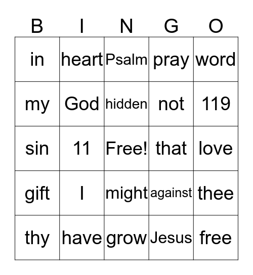 Psalm 11911 Bingo Card