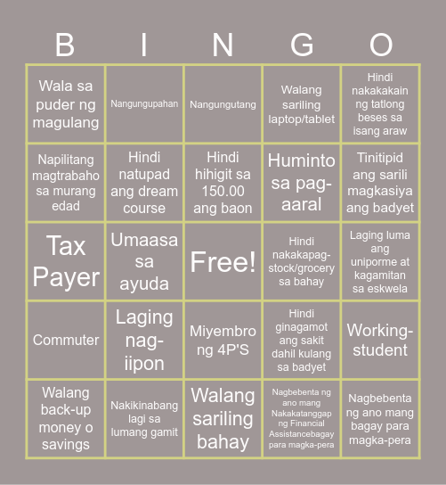 ANO KA? PUNAN MO Bingo Card