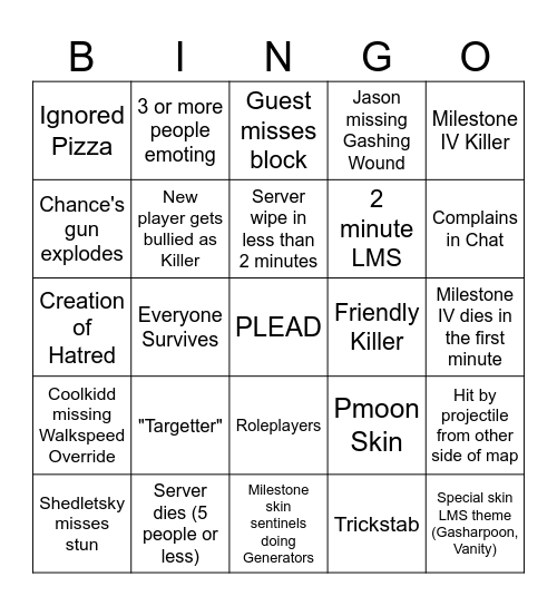Forsaken Bingo Card