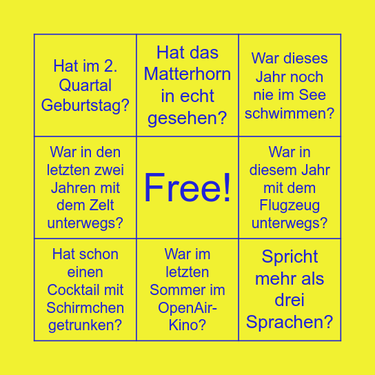 Sommer-Event Bingo Card