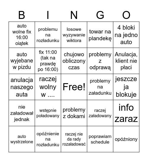 RADOMSKIE BINGO Card